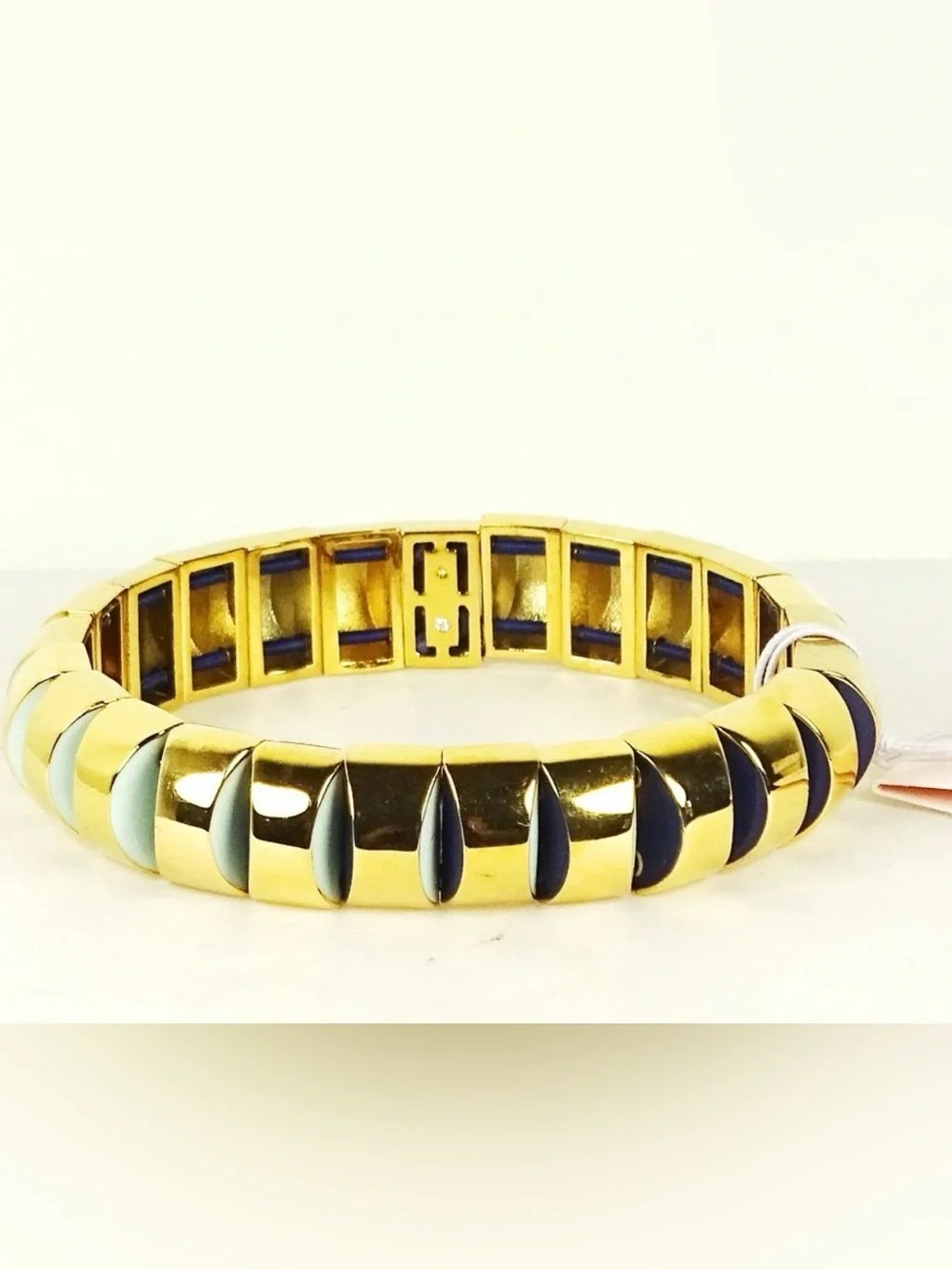 KATE SPADE ♠️Sliced Scallops GP Navy & Mint Color Enamel Stretch Bracelet, NWT 👑 - Picture 3 of 3